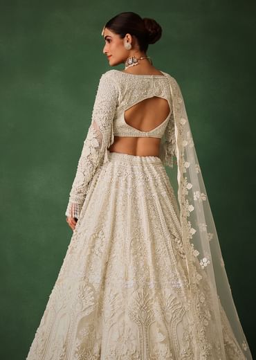 Off White Pearl Embroidered Lehenga Set With Dupatta