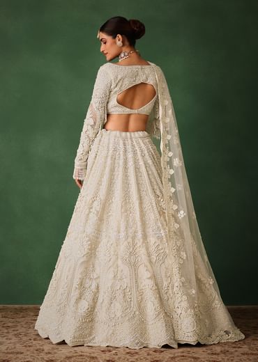 Off White Pearl Embroidered Lehenga Set With Dupatta