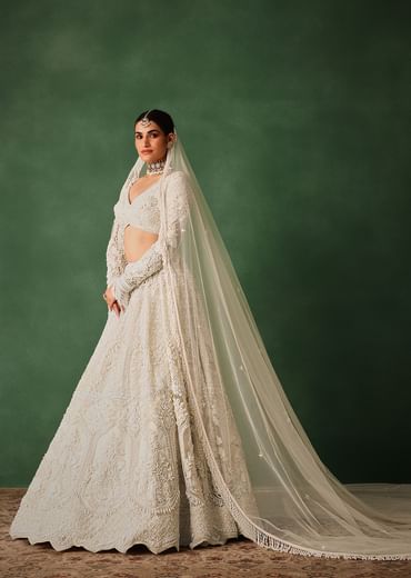 Off White Pearl Embroidered Lehenga Set With Dupatta