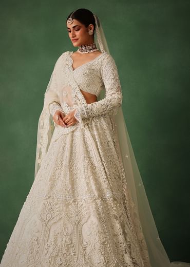 Off White Pearl Embroidered Lehenga Set With Dupatta