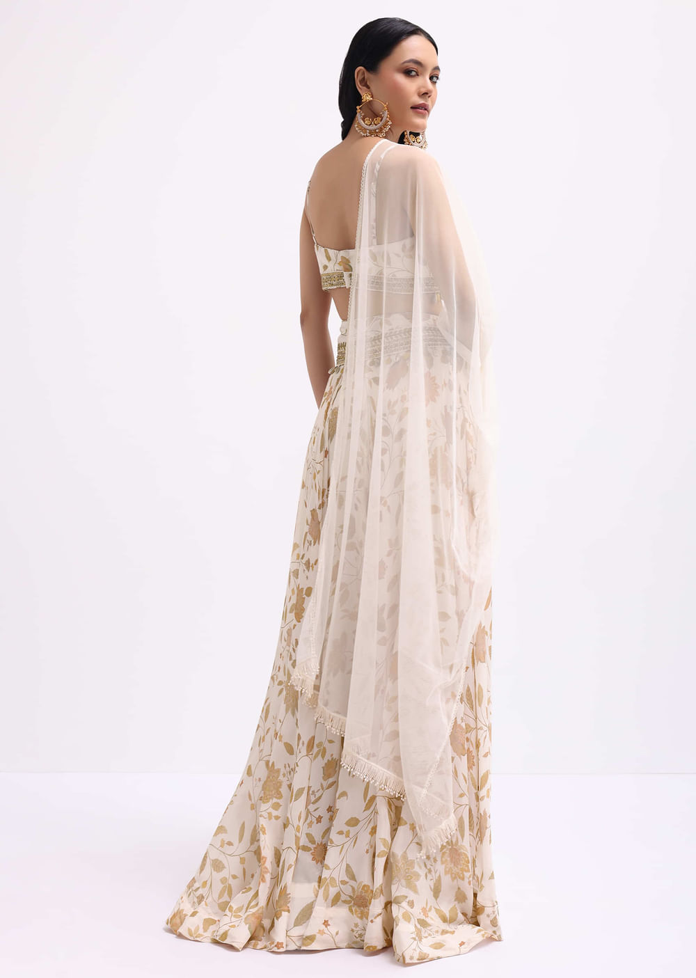 Off White Printed Georgette Lehenga Choli Set