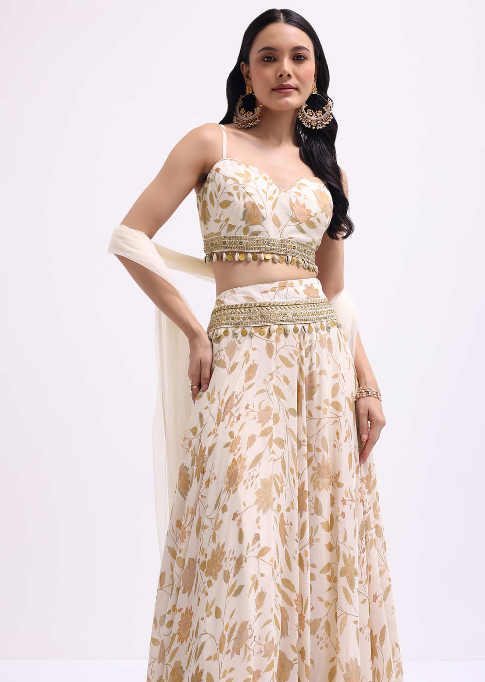 Off White Printed Georgette Lehenga Choli Set