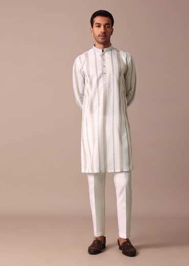 Off White Printed Kurta With Embroidery