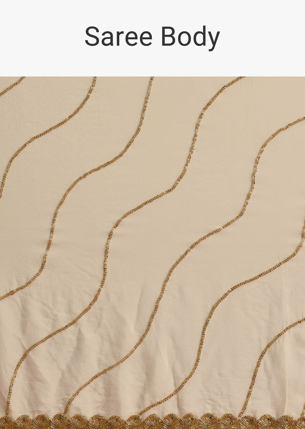 Off White Saree In Chinnon With Cutdana Embroidery
