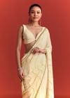 Off White Saree In Chinnon With Cutdana Embroidery
