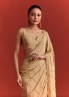 Off White Saree In Chinnon With Cutdana Work