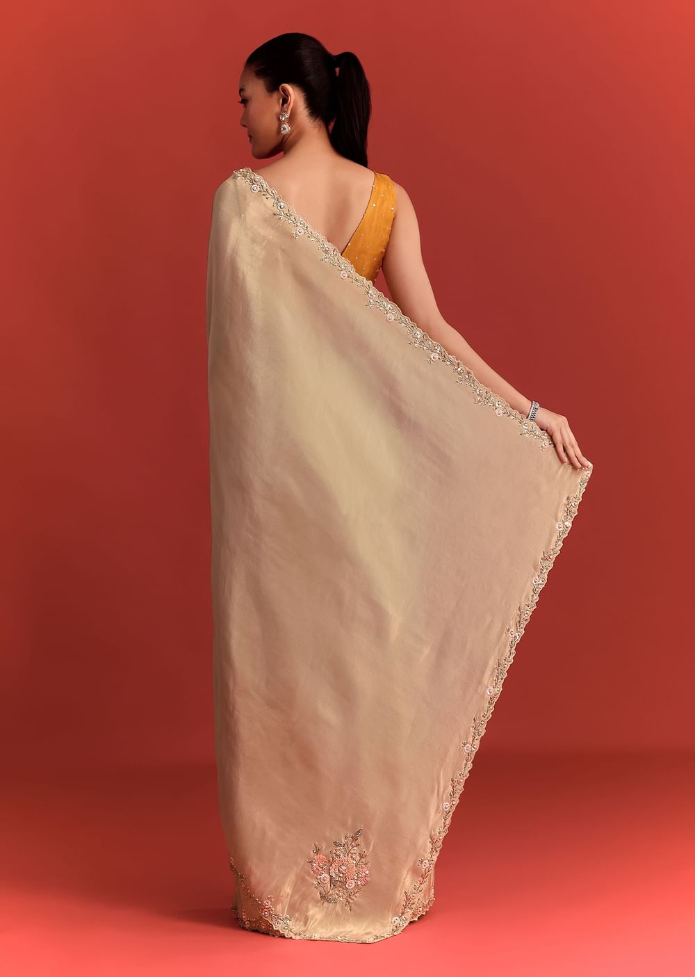 Off White Tissue Saree With Cutdana And Stone Work