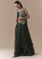 Olive Crop Top Silk Skirt Set with Sequin Jacket