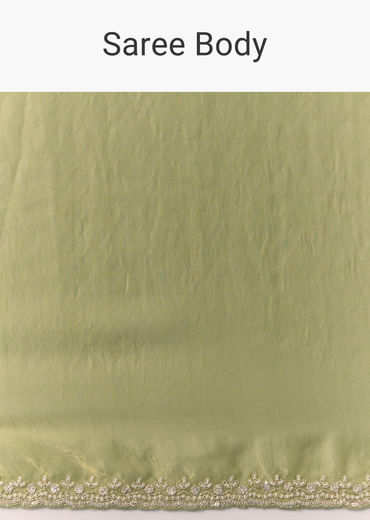 Olive Green Jacquard Printed Tissue Saree with Unstitched Blouse