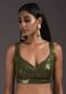 Olive Green Sleeveless Blouse Embellished In Sequins With Cut Outs In The Front And Back
