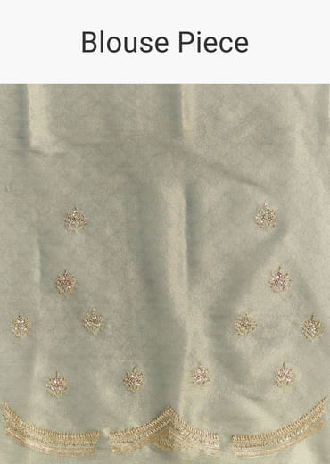 Olive Green Tissue Saree With Zardosi And Sequin Embroidery