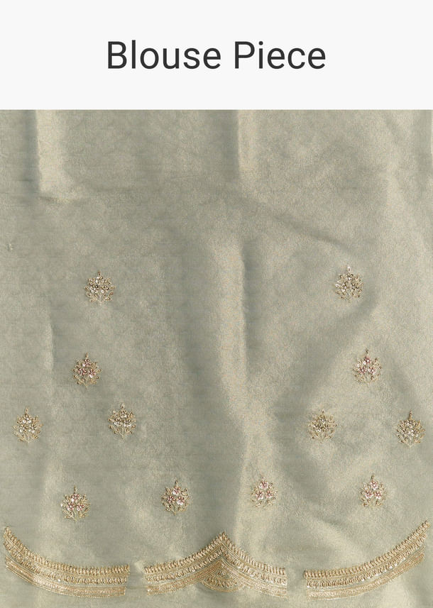Olive Green Tissue Saree With Zardosi And Sequin Embroidery