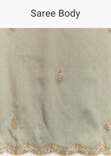 Olive Green Tissue Saree With Zardosi And Sequin Embroidery