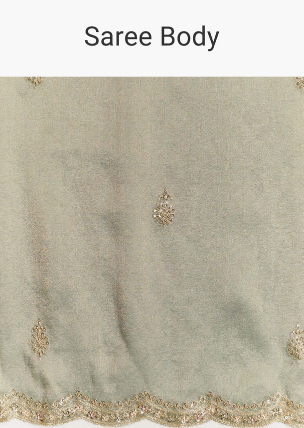 Olive Green Tissue Saree With Zardosi And Sequin Embroidery