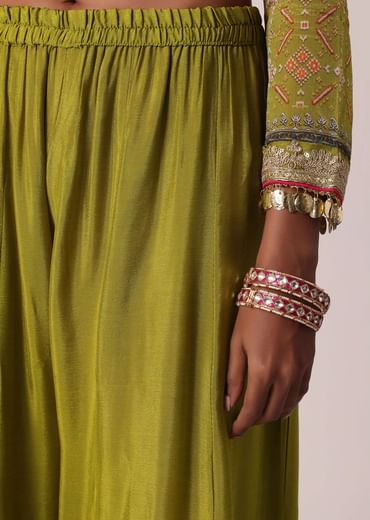 Olive Green Chiffon Printed Palazzo Set