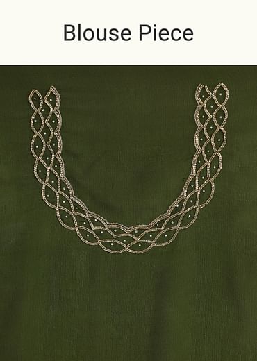 Olive Green Chinnon Saree With Cutdana Work