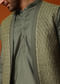 Olive Green Embroidered Kurta Jacket Set For Men