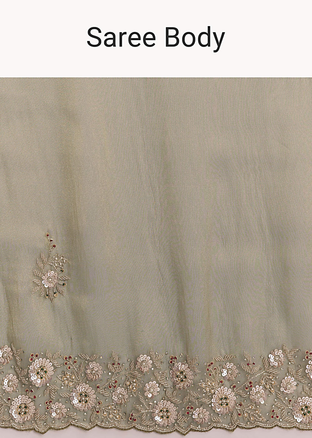 Olive Green Tissue Saree With Zari And Stone Embroidery