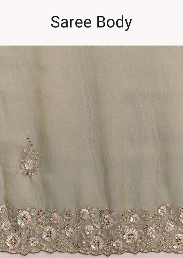 Olive Green Tissue Saree With Zari And Stone Embroidery