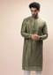 Olive Kurta Set In Silk With Heavy Mirror Embroidered Stripes