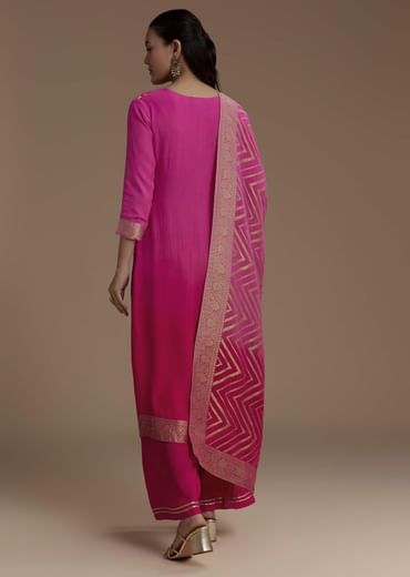 Ombre Pink Jacquard Weave Kurta Set