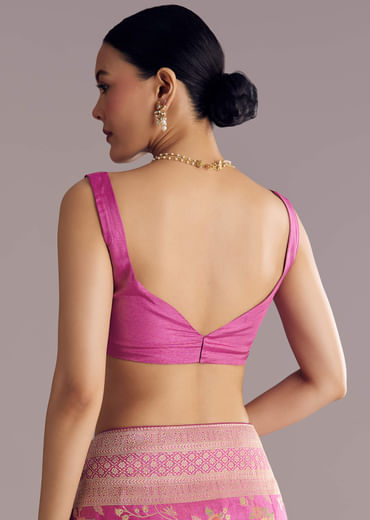 Onion Pink Dola Silk Saree With Multicolor Floral Jaal Weave