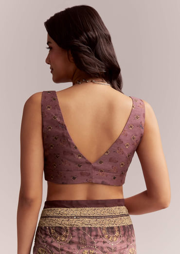 Onion Pink Linen Printed Saree With Traditional Ajrakh Print