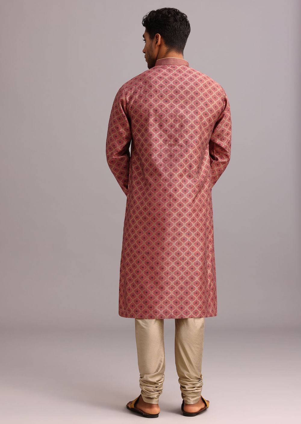 Onion Pink Chanderi Jacquard Printed Kurta Set