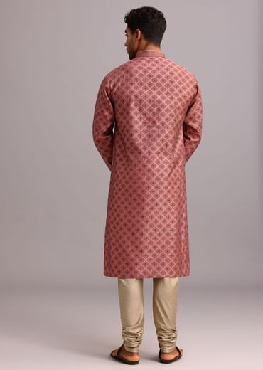 Onion Pink Chanderi Jacquard Printed Kurta Set