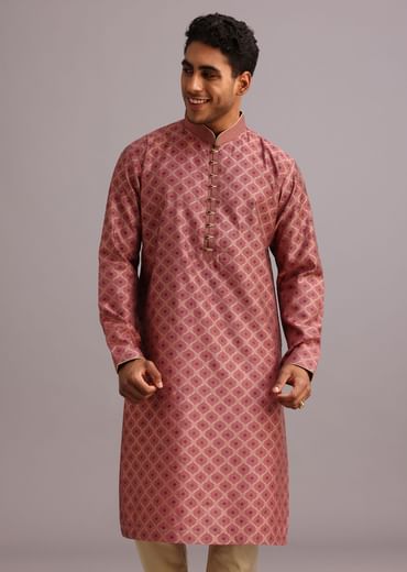 Onion Pink Chanderi Jacquard Printed Kurta Set