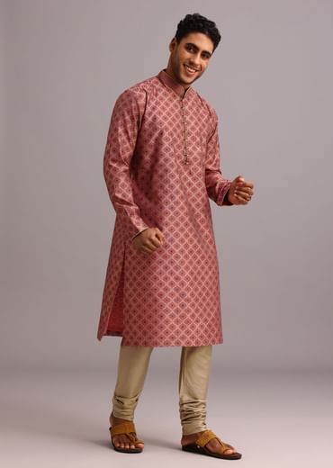 Onion Pink Chanderi Jacquard Printed Kurta Set