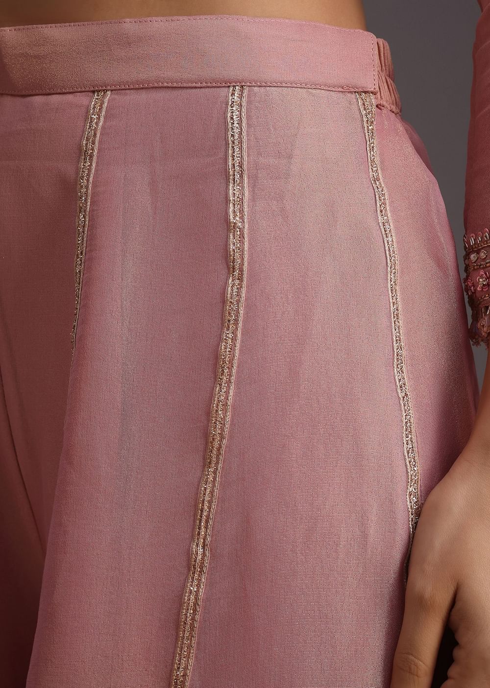 Onion Pink Embroidered Kurti Palazzo Set With Dupatta