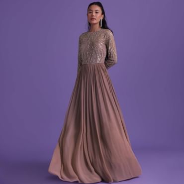 Onion Pink Gown In Georgette With Cut Dana Embroidery