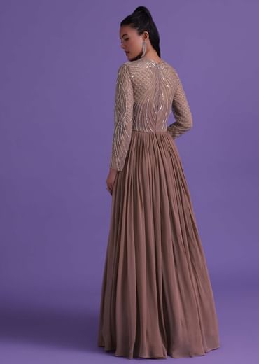 Onion Pink Gown In Georgette With Cut Dana Embroidery