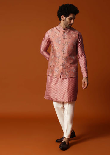 Onion Pink Kurta Jacket Set For Men