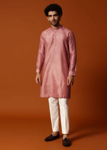 Onion Pink Kurta Jacket Set For Men
