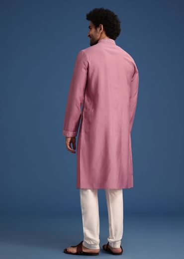 Onion Pink Thread Hand Embroidered Kurta Set