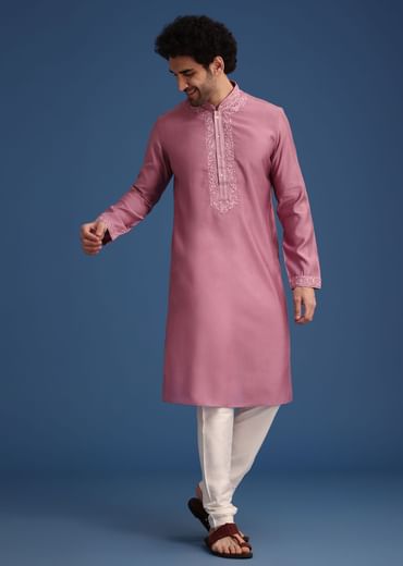Onion Pink Thread Hand Embroidered Kurta Set