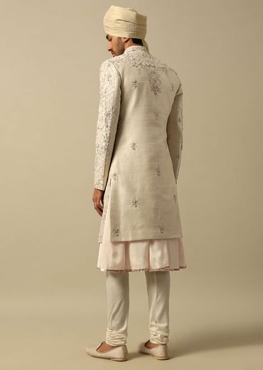 Opulent White Raw Silk Sherwani