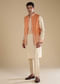 Orange Art Silk Jacket Kurta Set with Mirror Work