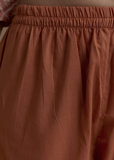 Orange Chanderi Floral Print Kurta Set with Gotta Work