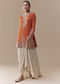 Orange Chinon Kurta Skirt Set with Moti Work