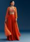 Orange Crop Top Palazzo Set With Printed Chinon Jacket And Zardosi Work