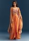 Orange Crop Top Skirt With Floral Cape And Embroidery Accents