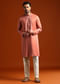 Orange Modal Kurta Set For Men With Thread Work