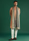 Orange Ombre Silk Kurta Set For Men With Diamond Pattern