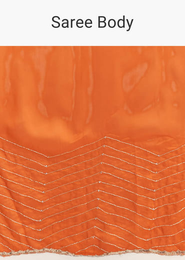 Orange Organza Saree With Zigzag Sequins And Cut Dana Embroidery