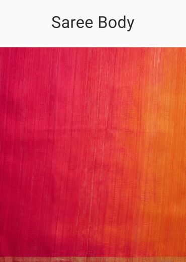 Orange Red Shaded Kora Silk Handloom Saree With Woven Motif