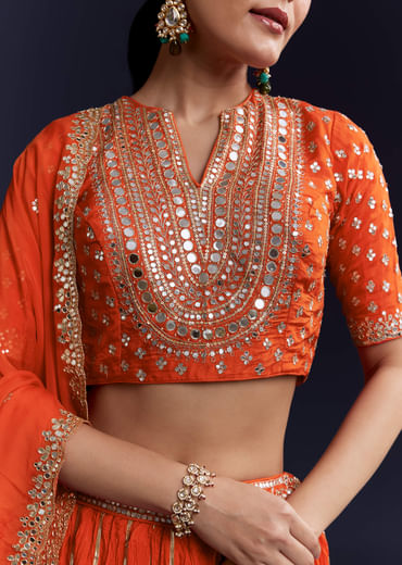Orange Silk Bridesmaid Lehenga Set with Gota Lace Work Orange Silk Bridesmaid Lehenga Set with Gota Lace Work