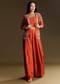 Orange Silk Crop Top Set With Thread And Sequin Jacket